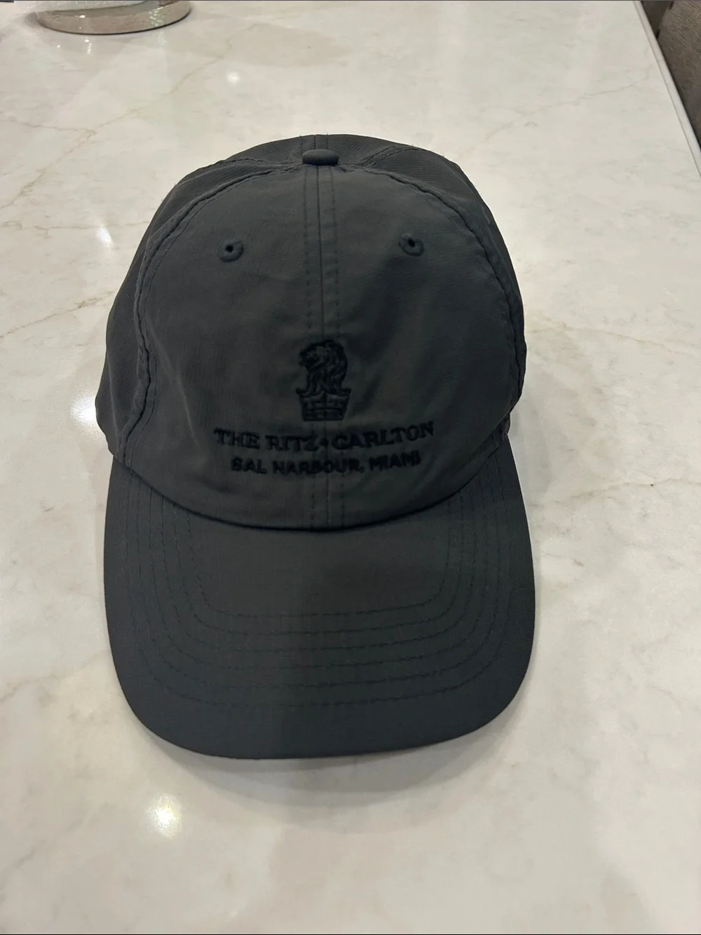The Ritz-Carlton Embroidered Dark Grey Black Baseball Cap.  Bal Harbour, Miami